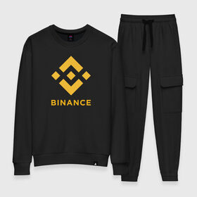 Женский костюм хлопок с принтом BINANCE | БИНАНС БИРЖА в Санкт-Петербурге, 100% хлопок | на свитшоте круглая горловина, мягкая резинка по низу. Брюки заужены к низу, на них два вида карманов: два 