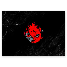Поздравительная открытка с принтом CYBERPUNK 2077 КОТ КИАНУ РИВЗ в Санкт-Петербурге, 100% бумага | плотность бумаги 280 г/м2, матовая, на обратной стороне линовка и место для марки
 | cat | cd project red | cyberpunk 2077 | demon | keanu reeves | kitty | maelstrom | militech | quadra | samurai | smile | trauma | trauma team | демон | киану ривз | киберпанк 2077 | кот | милитех | самурай | смайл