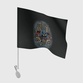Флаг для автомобиля с принтом Классика для пацанов в Санкт-Петербурге, 100% полиэстер | Размер: 30*21 см | гопник | гопник зомби | двор | девятка | русские автомобили | таз | тачка для пацанов | череп | шестёрка