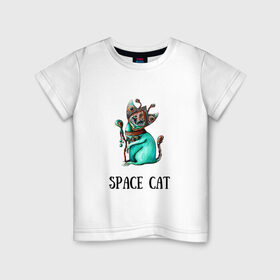 Детская футболка хлопок с принтом Space cat в Санкт-Петербурге, 100% хлопок | круглый вырез горловины, полуприлегающий силуэт, длина до линии бедер | cat | space | инопланетянин | киска | космос | кошка
