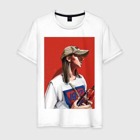 Мужская футболка хлопок с принтом Девушка в бейсболке в Санкт-Петербурге, 100% хлопок | прямой крой, круглый вырез горловины, длина до линии бедер, слегка спущенное плечо. | fashion | street art | авторская | иллюстрация | мода