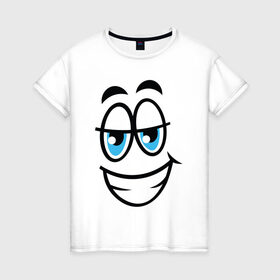 Женская футболка хлопок с принтом Улыбающийся смайл в Санкт-Петербурге, 100% хлопок | прямой крой, круглый вырез горловины, длина до линии бедер, слегка спущенное плечо | мультфильм | рожа | рожица | смайлик | улыбающееся лицо | улыбающийся | улыбка