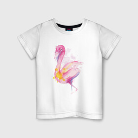 Детская футболка хлопок с принтом Фламинго рисунок акварелью в Санкт-Петербурге, 100% хлопок | круглый вырез горловины, полуприлегающий силуэт, длина до линии бедер | africa | afrika | aquarel | bird | fashion | flamingo | paint | painted | pink flamingo | summer | watercolor | watercolour | акварельный рисунок | африка | красками | краски | лето | мода | нарисованный фламинго | птица | розовый фламинго | 