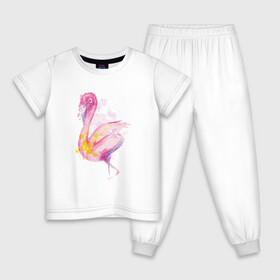 Детская пижама хлопок с принтом Фламинго рисунок акварелью в Санкт-Петербурге, 100% хлопок |  брюки и футболка прямого кроя, без карманов, на брюках мягкая резинка на поясе и по низу штанин
 | Тематика изображения на принте: africa | afrika | aquarel | bird | fashion | flamingo | paint | painted | pink flamingo | summer | watercolor | watercolour | акварельный рисунок | африка | красками | краски | лето | мода | нарисованный фламинго | птица | розовый фламинго | 