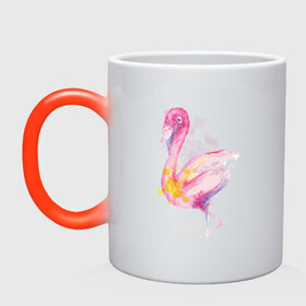Кружка хамелеон с принтом Фламинго рисунок акварелью в Санкт-Петербурге, керамика | меняет цвет при нагревании, емкость 330 мл | africa | afrika | aquarel | bird | fashion | flamingo | paint | painted | pink flamingo | summer | watercolor | watercolour | акварельный рисунок | африка | красками | краски | лето | мода | нарисованный фламинго | птица | розовый фламинго | 