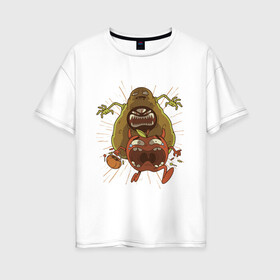 Женская футболка хлопок Oversize с принтом Авокадо Монстр в Санкт-Петербурге, 100% хлопок | свободный крой, круглый ворот, спущенный рукав, длина до линии бедер
 | apple | avocado merch | avocado monster | avocado мерч | cute | horror | merchandise | vegan | авокадо зомби | авокадо мерч | адвокадо | веган | гуакамоле | косточка | милота | огромный авокадо | ужас | ужасы | фрукты | хоррор