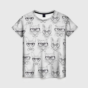 Женская футболка 3D с принтом Кошки в очках в Санкт-Петербурге, 100% полиэфир ( синтетическое хлопкоподобное полотно) | прямой крой, круглый вырез горловины, длина до линии бедер | cats | meow | в очках | киса | киска | кисочка | кисуля | кошак | кошара | кошечка | кошки