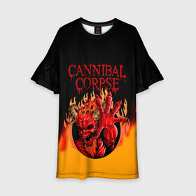 Детское платье 3D с принтом Cannibal Corpse | Труп Каннибала (Z) в Санкт-Петербурге, 100% полиэстер | прямой силуэт, чуть расширенный к низу. Круглая горловина, на рукавах — воланы | Тематика изображения на принте: cannibal | cannibal corpse | corpse | death metal | deathgrind | алекс уэбстер | брутальный дэт метал | дэт метал | дэтграйнд | пол мазуркевич | роб барретт | труп каннибала