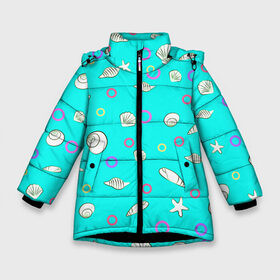 Зимняя куртка для девочек 3D с принтом Морские моллюски в Санкт-Петербурге, ткань верха — 100% полиэстер; подклад — 100% полиэстер, утеплитель — 100% полиэстер. | длина ниже бедра, удлиненная спинка, воротник стойка и отстегивающийся капюшон. Есть боковые карманы с листочкой на кнопках, утяжки по низу изделия и внутренний карман на молнии. 

Предусмотрены светоотражающий принт на спинке, радужный светоотражающий элемент на пуллере молнии и на резинке для утяжки. | marine. | sea | seashells | shellfish | starfish | vacation | vector illustration | векторная иллюстрация | моллюск | море | морская | морская звезда | отдых | отпуск | ракушки