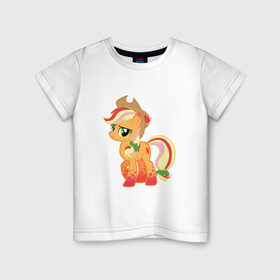 Детская футболка хлопок с принтом My Little Pony - AppleJack в Санкт-Петербурге, 100% хлопок | круглый вырез горловины, полуприлегающий силуэт, длина до линии бедер | Тематика изображения на принте: applejack | friendship | mylittlepony | twilight sparkle | waifu | вайфу | дружба это магия | кони | моя маленькая пони | мультфильм | пони | эплджек
