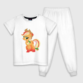 Детская пижама хлопок с принтом My Little Pony - AppleJack в Санкт-Петербурге, 100% хлопок |  брюки и футболка прямого кроя, без карманов, на брюках мягкая резинка на поясе и по низу штанин
 | Тематика изображения на принте: applejack | friendship | mylittlepony | twilight sparkle | waifu | вайфу | дружба это магия | кони | моя маленькая пони | мультфильм | пони | эплджек