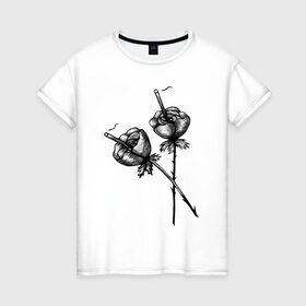 Женская футболка хлопок с принтом Дымящие розы в Санкт-Петербурге, 100% хлопок | прямой крой, круглый вырез горловины, длина до линии бедер, слегка спущенное плечо | букет | букеты | вредные привычки | дым | зож | огонь | растение | роза | розы | цветок | цветы