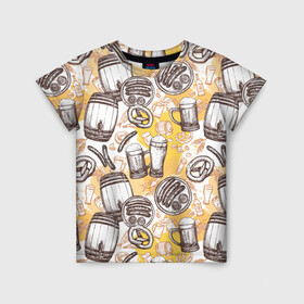 Детская футболка 3D с принтом Пиво / Beer в Санкт-Петербурге, 100% гипоаллергенный полиэфир | прямой крой, круглый вырез горловины, длина до линии бедер, чуть спущенное плечо, ткань немного тянется | barrel | beer | dark | foam | keg | light | mug | non alcoholic | oktoberfest | sausages | unfiltered | velvet | бархатное | бокал | бочка | кега | кружка | нефильтрованное | октоберфест | пенное | светлое | сосиски | темно