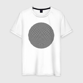 Мужская футболка хлопок с принтом Иллюзия (Шар) в Санкт-Петербурге, 100% хлопок | прямой крой, круглый вырез горловины, длина до линии бедер, слегка спущенное плечо. | диско | зрение | иллюзии | обман | полосы | узор | шар | шахматы