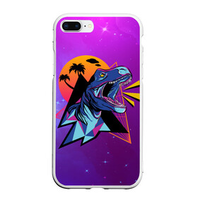 Чехол для iPhone 7Plus/8 Plus матовый с принтом Retrowave Neon Dinosaur в Санкт-Петербурге, Силикон | Область печати: задняя сторона чехла, без боковых панелей | 1980 | 80s | geometry | retrowave | retrowave принт | rex | space | t rex | trex | tropical | восьмидесятые | геометрия | космос | нео | неоновый динозавр | пальмы | рекс | ретровейв | рисунок динозавра | тираннозавр | тиранозавр