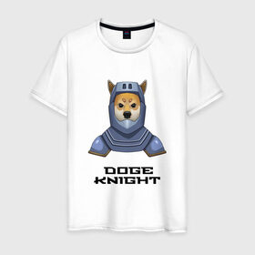 Мужская футболка хлопок с принтом DOGE KNIGHT в Санкт-Петербурге, 100% хлопок | прямой крой, круглый вырез горловины, длина до линии бедер, слегка спущенное плечо. | doge | доспехи | мем | рыцарь | сиба ину