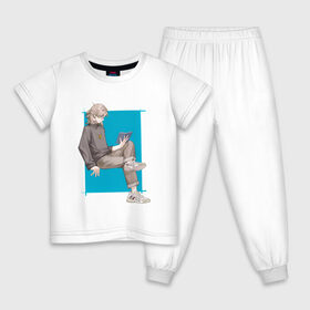 Детская пижама хлопок с принтом Современный Альбедо в Санкт-Петербурге, 100% хлопок |  брюки и футболка прямого кроя, без карманов, на брюках мягкая резинка на поясе и по низу штанин
 | альбедо | арт | блондин | милый парень | рисунок