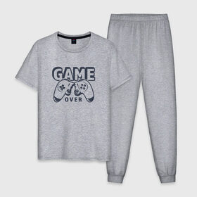 Мужская пижама хлопок с принтом Game over в Санкт-Петербурге, 100% хлопок | брюки и футболка прямого кроя, без карманов, на брюках мягкая резинка на поясе и по низу штанин
 | game over | джойстик | игра окончена | пульт | сломанный джойстик