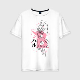 Женская футболка хлопок Oversize с принтом BEASTARS Хару в Санкт-Петербурге, 100% хлопок | свободный крой, круглый ворот, спущенный рукав, длина до линии бедер
 | anime | beastars | haru | manga | аниме | выдающиеся звери | зайка | зайчиха | крольчиха | манга | хару