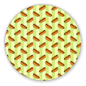 Коврик для мышки круглый с принтом Хотдог в Санкт-Петербурге, резина и полиэстер | круглая форма, изображение наносится на всю лицевую часть | еда | минимализм | рисунок | фастфуд | хотдог