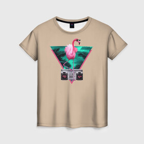 Женская футболка 3D с принтом Фламинго в Санкт-Петербурге, 100% полиэфир ( синтетическое хлопкоподобное полотно) | прямой крой, круглый вырез горловины, длина до линии бедер | африка | крылья | мода | прикольные | природа | птица | розовый | фламинго | цвет | яркие
