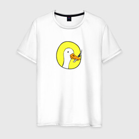 Мужская футболка хлопок с принтом Гусь с ножом в Санкт-Петербурге, 100% хлопок | прямой крой, круглый вырез горловины, длина до линии бедер, слегка спущенное плечо. | honk | гусь | животные | прикол | птица | утка | юмор