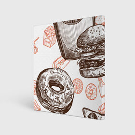 Холст квадратный с принтом Вкусности в Санкт-Петербурге, 100% ПВХ |  | Тематика изображения на принте: бургер | вкусности | еда | пончик | попкорн | фастфуд | хот дог