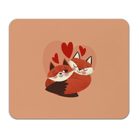 Коврик для мышки прямоугольный с принтом Влюбленные Лисички в Санкт-Петербурге, натуральный каучук | размер 230 х 185 мм; запечатка лицевой стороны | fox | fox love | влюбленные лисички | лисы | сердца