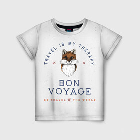 Детская футболка 3D с принтом Fox traveler в Санкт-Петербурге, 100% гипоаллергенный полиэфир | прямой крой, круглый вырез горловины, длина до линии бедер, чуть спущенное плечо, ткань немного тянется | fox | бон вояж | лиса | лиса путешественница | путешествия