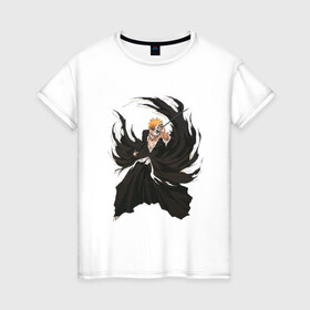 Женская футболка хлопок с принтом Ичиго Куросаки в Санкт-Петербурге, 100% хлопок | прямой крой, круглый вырез горловины, длина до линии бедер, слегка спущенное плечо | anime | bleach | hero | ichigo kurosaki | manga | блич | герой | ичиго куросаки