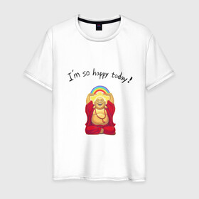 Мужская футболка хлопок с принтом Будда -Я так счастлив сегодня! в Санкт-Петербурге, 100% хлопок | прямой крой, круглый вырез горловины, длина до линии бедер, слегка спущенное плечо. | buddha | happy | siddhartha gautama | будда | будда шакьямуни | буддизм | духовность | медитация | сиддхартха гаутама | смех | счастливый | счастье | улыбка | я так счастлив сегодня