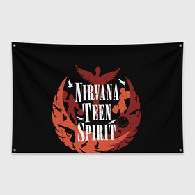 Флаг-баннер с принтом NIRVANA TEEN SPIRIT в Санкт-Петербурге, 100% полиэстер | размер 67 х 109 см, плотность ткани — 95 г/м2; по краям флага есть четыре люверса для крепления | art | cobain | curt | girl | grunge | metal | music | nirvana | punk | rock | spiritm | usa | гранж | группа | кобэйн | курт | метал | музыка | нирвана | панк | рисунок | рок | сша
