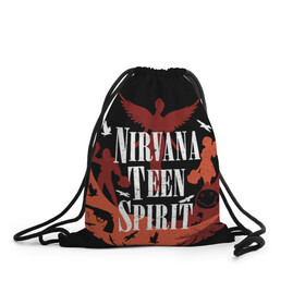 Рюкзак-мешок 3D с принтом NIRVANA TEEN SPIRIT в Санкт-Петербурге, 100% полиэстер | плотность ткани — 200 г/м2, размер — 35 х 45 см; лямки — толстые шнурки, застежка на шнуровке, без карманов и подкладки | art | cobain | curt | girl | grunge | metal | music | nirvana | punk | rock | spiritm | usa | гранж | группа | кобэйн | курт | метал | музыка | нирвана | панк | рисунок | рок | сша