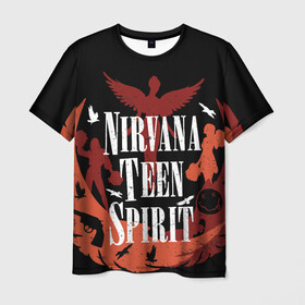 Мужская футболка 3D с принтом NIRVANA TEEN SPIRIT в Санкт-Петербурге, 100% полиэфир | прямой крой, круглый вырез горловины, длина до линии бедер | Тематика изображения на принте: art | cobain | curt | girl | grunge | metal | music | nirvana | punk | rock | spiritm | usa | гранж | группа | кобэйн | курт | метал | музыка | нирвана | панк | рисунок | рок | сша