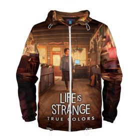 Мужская ветровка 3D с принтом Life Is Strange True Colors в Санкт-Петербурге, 100% полиэстер | подол и капюшон оформлены резинкой с фиксаторами, два кармана без застежек по бокам, один потайной карман на груди | Тематика изображения на принте: art | colors | game | is | life | strange | true | арт | жизнь | игра | краска | настоящий | странная | цвет | штука