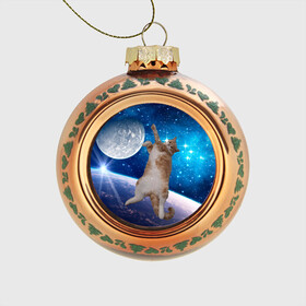 Стеклянный ёлочный шар с принтом Кисулькин в космосе в Санкт-Петербурге, Стекло | Диаметр: 80 мм | астроном пушистый | барсик | звезды | космос | котики | коты
