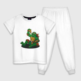 Детская пижама хлопок с принтом Pizza - Ninja Turtles в Санкт-Петербурге, 100% хлопок |  брюки и футболка прямого кроя, без карманов, на брюках мягкая резинка на поясе и по низу штанин
 | donatello | leonardo | michelangelo | ninja | pizza | raphael | turtles | донателло | животные | карате | комикс | комиксы | леонардо | микеланджело | мультфильм | мутант | мутанты | ниндзя | пицца | рафаэль | сплинтер | супергерой