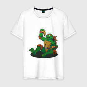 Мужская футболка хлопок с принтом Pizza - Ninja Turtles в Санкт-Петербурге, 100% хлопок | прямой крой, круглый вырез горловины, длина до линии бедер, слегка спущенное плечо. | donatello | leonardo | michelangelo | ninja | pizza | raphael | turtles | донателло | животные | карате | комикс | комиксы | леонардо | микеланджело | мультфильм | мутант | мутанты | ниндзя | пицца | рафаэль | сплинтер | супергерой