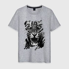 Мужская футболка хлопок с принтом Оскал Тигра в Санкт-Петербурге, 100% хлопок | прямой крой, круглый вырез горловины, длина до линии бедер, слегка спущенное плечо. | брутальность | в трендах | зверь | мощь | сила | тигр | ярость