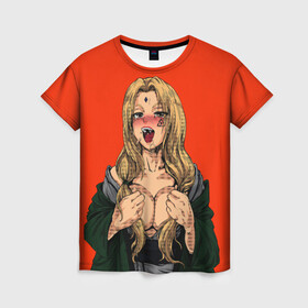 Женская футболка 3D с принтом Ahegao Цунаде в Санкт-Петербурге, 100% полиэфир ( синтетическое хлопкоподобное полотно) | прямой крой, круглый вырез горловины, длина до линии бедер | ahegao | anime | anime girl | ахегао | девушка | охегао | семпай | цунаде | цунадэ