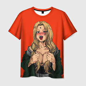 Мужская футболка 3D с принтом Ahegao Цунаде в Санкт-Петербурге, 100% полиэфир | прямой крой, круглый вырез горловины, длина до линии бедер | Тематика изображения на принте: ahegao | anime | anime girl | ахегао | девушка | охегао | семпай | цунаде | цунадэ