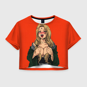 Женская футболка Crop-top 3D с принтом Ahegao Цунаде в Санкт-Петербурге, 100% полиэстер | круглая горловина, длина футболки до линии талии, рукава с отворотами | ahegao | anime | anime girl | ахегао | девушка | охегао | семпай | цунаде | цунадэ
