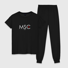 Женская пижама хлопок с принтом MSCside collection | MSC (2021) в Санкт-Петербурге, 100% хлопок | брюки и футболка прямого кроя, без карманов, на брюках мягкая резинка на поясе и по низу штанин | 0x000000123 | moscow | moscow side | mscside | москва