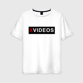 Женская футболка хлопок Oversize с принтом XVIDEOS в Санкт-Петербурге, 100% хлопок | свободный крой, круглый ворот, спущенный рукав, длина до линии бедер
 | 2 | big | com | girl | http | https | milf | mom | ru | russian | teen | tits | video | www | xvideos | зеркало | русское | хвидео | чмшвущы