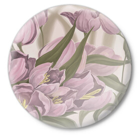 Значок с принтом Сахарный розовый в Санкт-Петербурге,  металл | круглая форма, металлическая застежка в виде булавки | flowers | sugar pink | бутоны | весна | женственность | нежность | природа | тюльпан | флавер | цветы