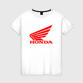 Женская футболка хлопок с принтом Honda | Мото Лого (Z) в Санкт-Петербурге, 100% хлопок | прямой крой, круглый вырез горловины, длина до линии бедер, слегка спущенное плечо | bike | bikers | honda | honda logo | honda moto | moto | motorcycle | sport | байк | байкер | мото | мотоциклы | спорт | хонда лого | хонда мото