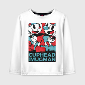 Детский лонгслив хлопок с принтом Cuphead and Mugman в Санкт-Петербурге, 100% хлопок | круглый вырез горловины, полуприлегающий силуэт, длина до линии бедер | cuphead | game | mugman | арт | голова | игра | капхед | постер | чашка