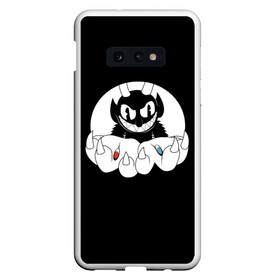 Чехол для Samsung S10E с принтом CUPHEAD THE MATRIX в Санкт-Петербурге, Силикон | Область печати: задняя сторона чехла, без боковых панелей | art | blue | cartoon | cup | cuphead | devil | dice | game | king | matrix | mugman | red | the | арт | бос | босс | голова | демон | дьявол | игра | капхед | красный | магмен | матрица | мультик | мультфильм | платформер | синий | чаша | чашка