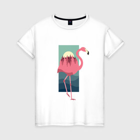 Женская футболка хлопок с принтом Фламинго лес и закат в Санкт-Петербурге, 100% хлопок | прямой крой, круглый вырез горловины, длина до линии бедер, слегка спущенное плечо | africa | afrika | bird | double exposure | fashion | flamingo | forest | landscape | pink flamingo | summer | sunset | африка | двойная экспозиция | лес | лето | мода | нарисованный фламинго | пейзаж | птица | рисунок | розовый фламинго | тре