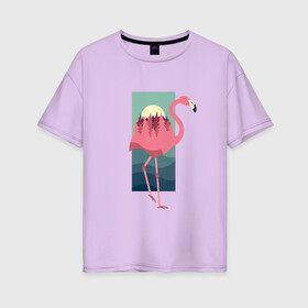 Женская футболка хлопок Oversize с принтом Фламинго лес и закат в Санкт-Петербурге, 100% хлопок | свободный крой, круглый ворот, спущенный рукав, длина до линии бедер
 | africa | afrika | bird | double exposure | fashion | flamingo | forest | landscape | pink flamingo | summer | sunset | африка | двойная экспозиция | лес | лето | мода | нарисованный фламинго | пейзаж | птица | рисунок | розовый фламинго | тре